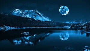 Bright Blue Full Moon Wallpaper