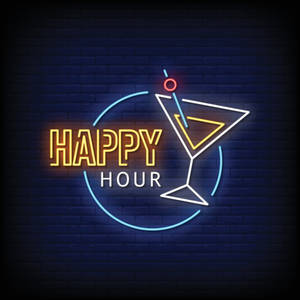 Bright Happy Hour Signage Wallpaper
