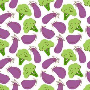 Broccoli And Eggplants Pattern Art Wallpaper