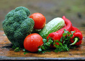 Broccoli With Tomatoes Red Chili Cucumber Wallpaper