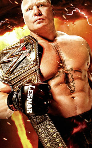 Brock Lesnar Shouting In Victory After A Wrestling Match Wallpaper