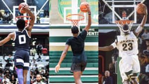 Bronny James Soaring Above The Rim With A Powerful Dunk. Wallpaper