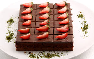 Brownies With Strawberries Wallpaper