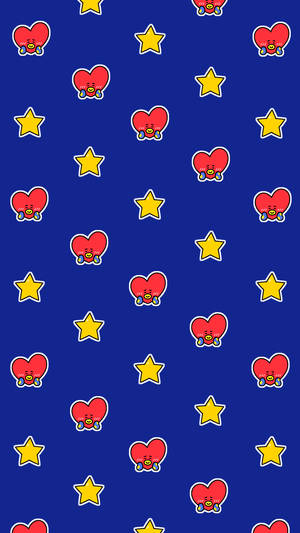 Bt21 Tata And Star Pattern Wallpaper