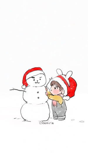 Bts Cartoon Snowman Wallpaper