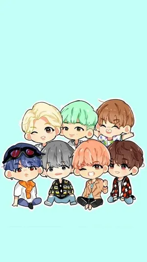 Bts Chibi Light Blue Wallpaper