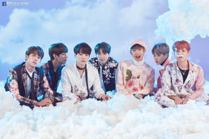 Bts Group Aesthetic Shoot With Clouds Wallpaper