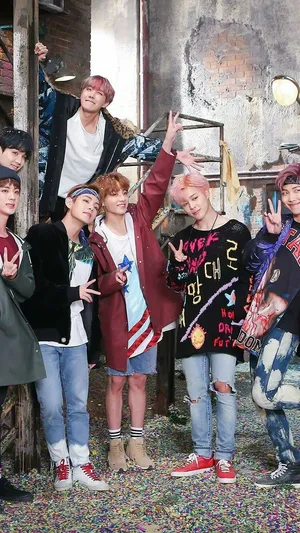 Bts Photoshoot Doing Peace Signs Wallpaper