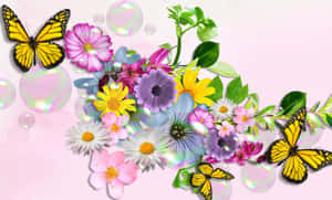 Bubbles Flowers And Butterflies Wallpaper