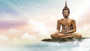 Buddha 3d Statue On Island Wallpaper
