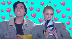 Bughead Couple Surrounded By Hearts Wallpaper