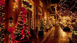 Building Alley In Christmas Lights Wallpaper