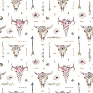 Bull Skull And Arrow Pattern Wallpaper