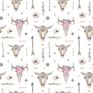 Bull Skull And Arrow Pattern Wallpaper