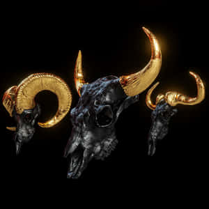 Bull Skull With Golden Horns Wallpaper