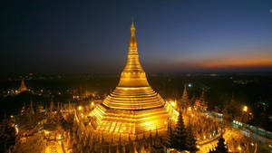 Burma Golden Pagoda Evening Lights Wallpaper