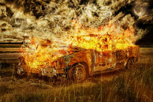 Burning Fire Car With Skeleton Wallpaper