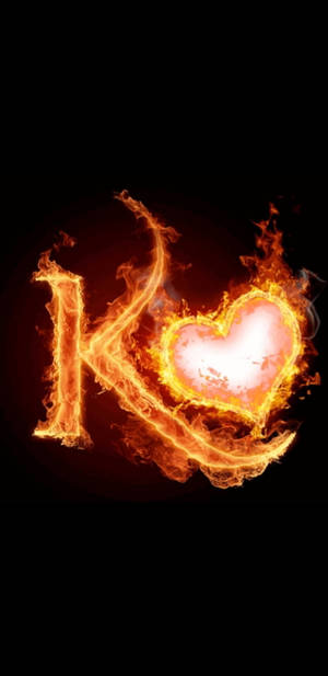 Burning K Alphabet With Heart Wallpaper