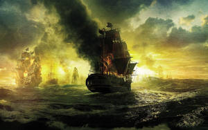Burning Pirate Ships Wallpaper