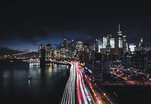 Busy Road New York City Night View Wallpaper