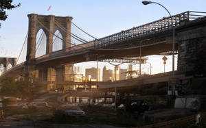 Busy Streets And Brooklyn Bridge Wallpaper