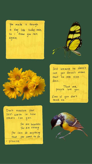 Butterfly Aesthetic Yellow Sticky Notes Wallpaper