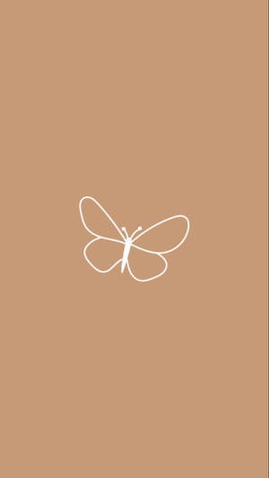 Butterfly Drawn Against Beige Aesthetic Phone Wallpaper
