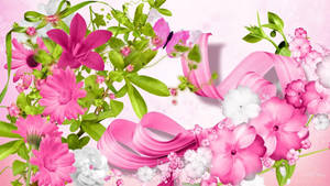 Butterfly Ribbons Cute Pink Flower Wallpaper