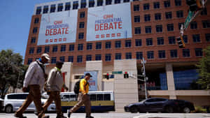 C N N Presidential Debate Building Banner Wallpaper