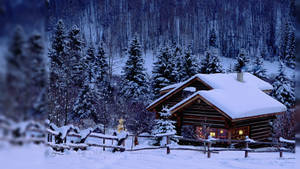 Cabin During Christmas Winter Desktop Wallpaper
