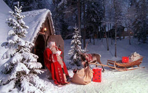 Cabin In Snow Christmas Holiday Desktop Wallpaper