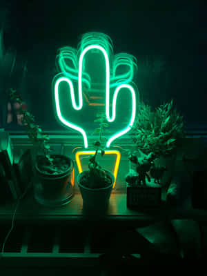 Cactus-shaped Green Led Lights Wallpaper