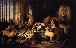 Caged Lion And Tiger Group Painting Wallpaper