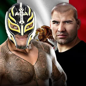 Cain Velasquez With Rey Mysterio In A Powerful Pose Wallpaper