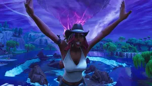 Calamity Fortnite Hands Up Wallpaper