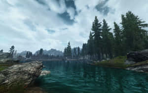 Calm River Skyrim Landscape Wallpaper