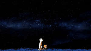 Calvin And Hobbes 4k Dark Blue Wallpaper
