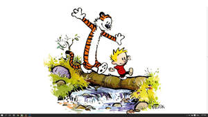 Calvin And Hobbes Crossing The River Wallpaper