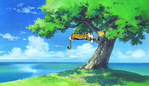 Calvin And Hobbes In Big Tree Wallpaper