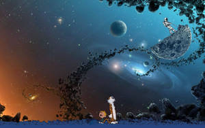 Calvin And Hobbes In Outer Space Wallpaper