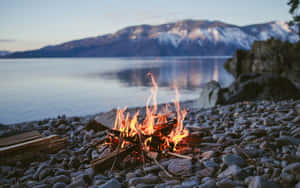 Campfire By The Lake Wallpaper