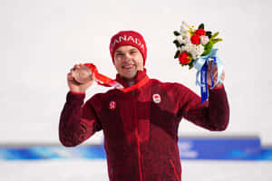 Canadian Athlete Celebrates Bronze Medal Win Wallpaper