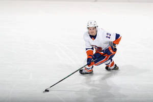 Canadian Ice Hockey Player Mathew Barzal High Angle Shot Wallpaper