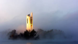 Canberra National Carillon In Thick Fog Wallpaper