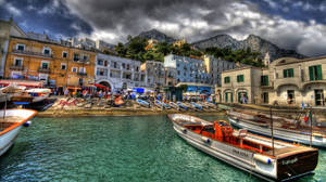 Capri Italy Beach Front With Boats Wallpaper
