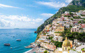 Capri Italy Houses On Steep Cliff Wallpaper