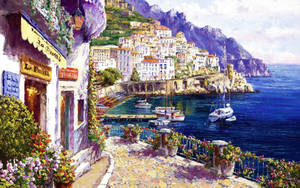 Capri Italy Vintage Realistic Painting Wallpaper