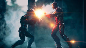Captain America And Iron Man In Epic Showdown Wallpaper