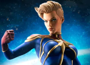Captain Marvel 4k Cartoon Illustration Brushed-up Hair Wallpaper