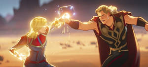 Captain Marvel Fighting Thor Marvel What If Wallpaper